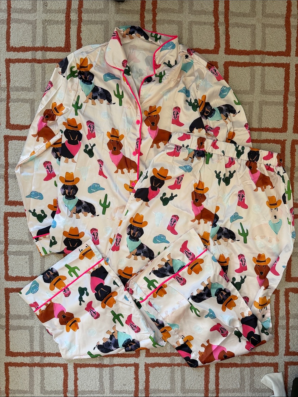 Silky White Button-Up with Colorful Cactus Print